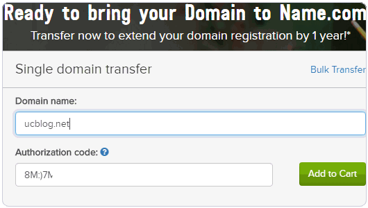 Name.com域名转入输入授权码